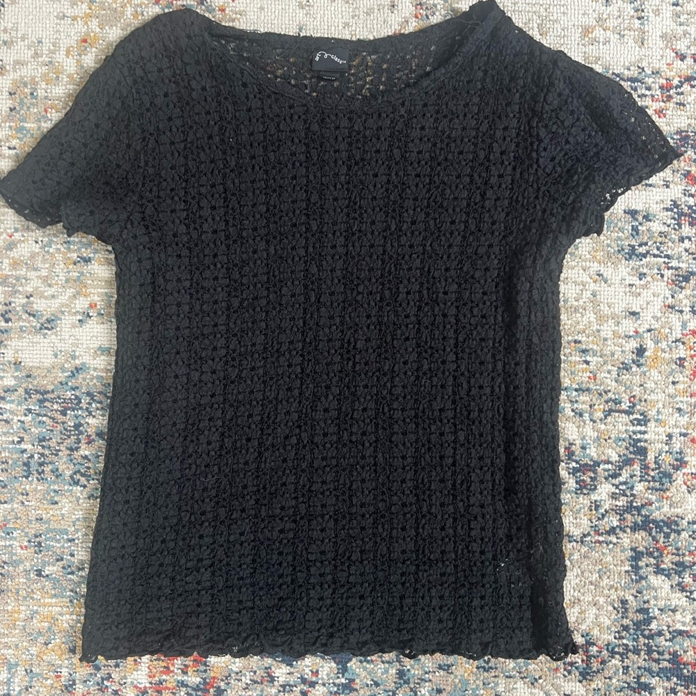 Girl Art Class sheer Black Textured Short Sleeve Top